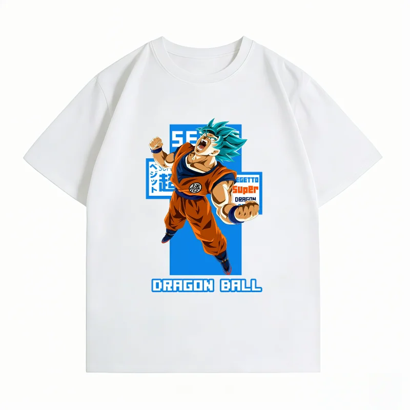 Men's Clothing New 100% Cotton Breathable Summer T-Shirt Bandai Dragon Ball Goku Blue Print Casual Streetwear Men's Tops