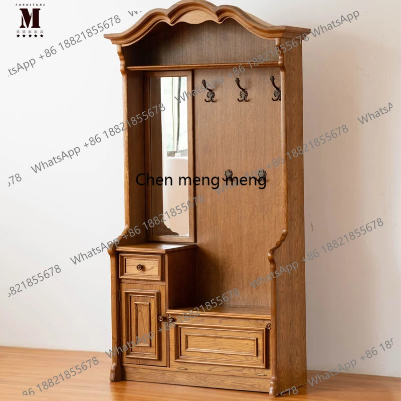 

French Vintage Solid Wood Coat Rack American Style Living Room Storage Entryway Cabinet Retro Carved Decorative Cabinet