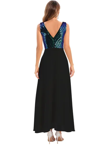 Imagen 2 del producto Vestido largo de gasa con lentejuelas para mujer, traje Sexy sin espalda, elegante, para fiesta de cumpleaños, graduación y noche, 2024