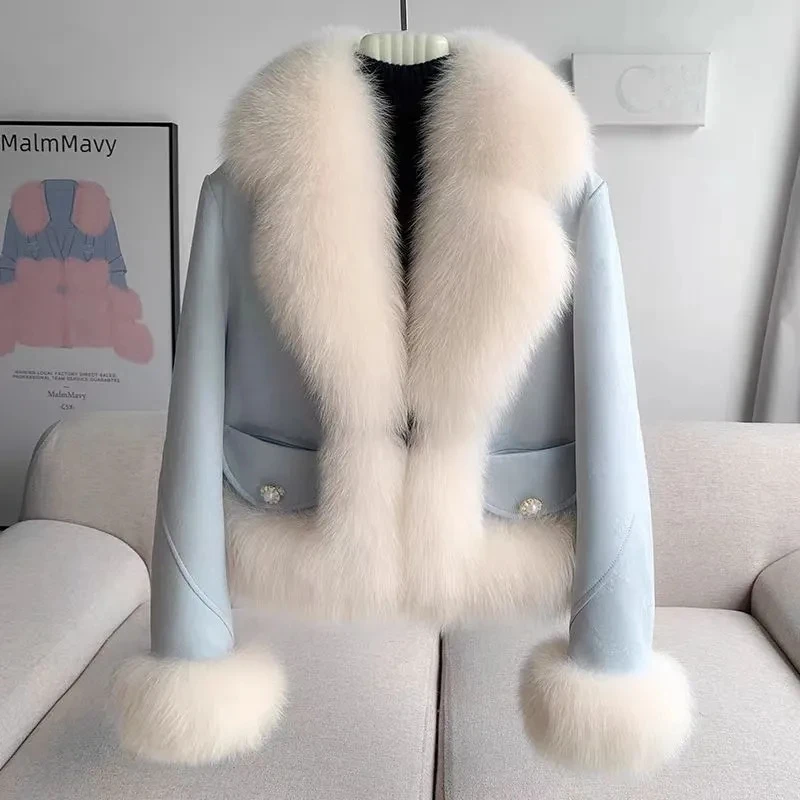 Women's High-End Luxury Faux Fox Short Cotton Padded Coat New Top Casual Outwear Suede Long Sleeve Winter Fashion Jacket XQ68