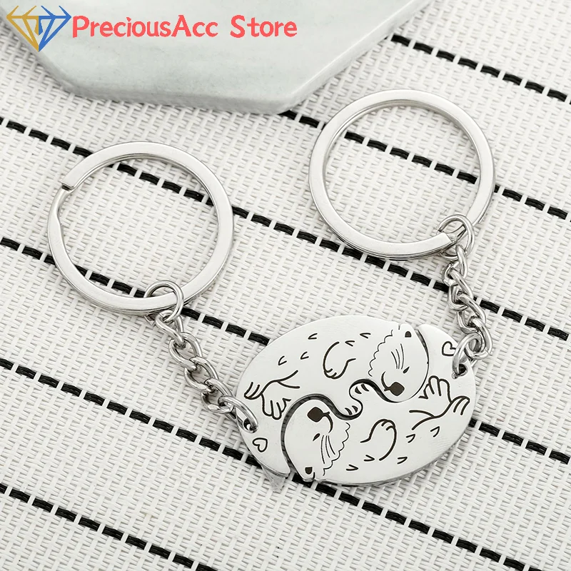 Animal Keychain Set Car Keychain Otters Key Holder Stainless Steel Bag Pendant Gift For Besties And Couples