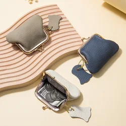 Genuine Leather Coin Purse Women Vintage Handmade Wallet Small Mini Access Card Holder Key Bag Case Metal Clips Change Purses