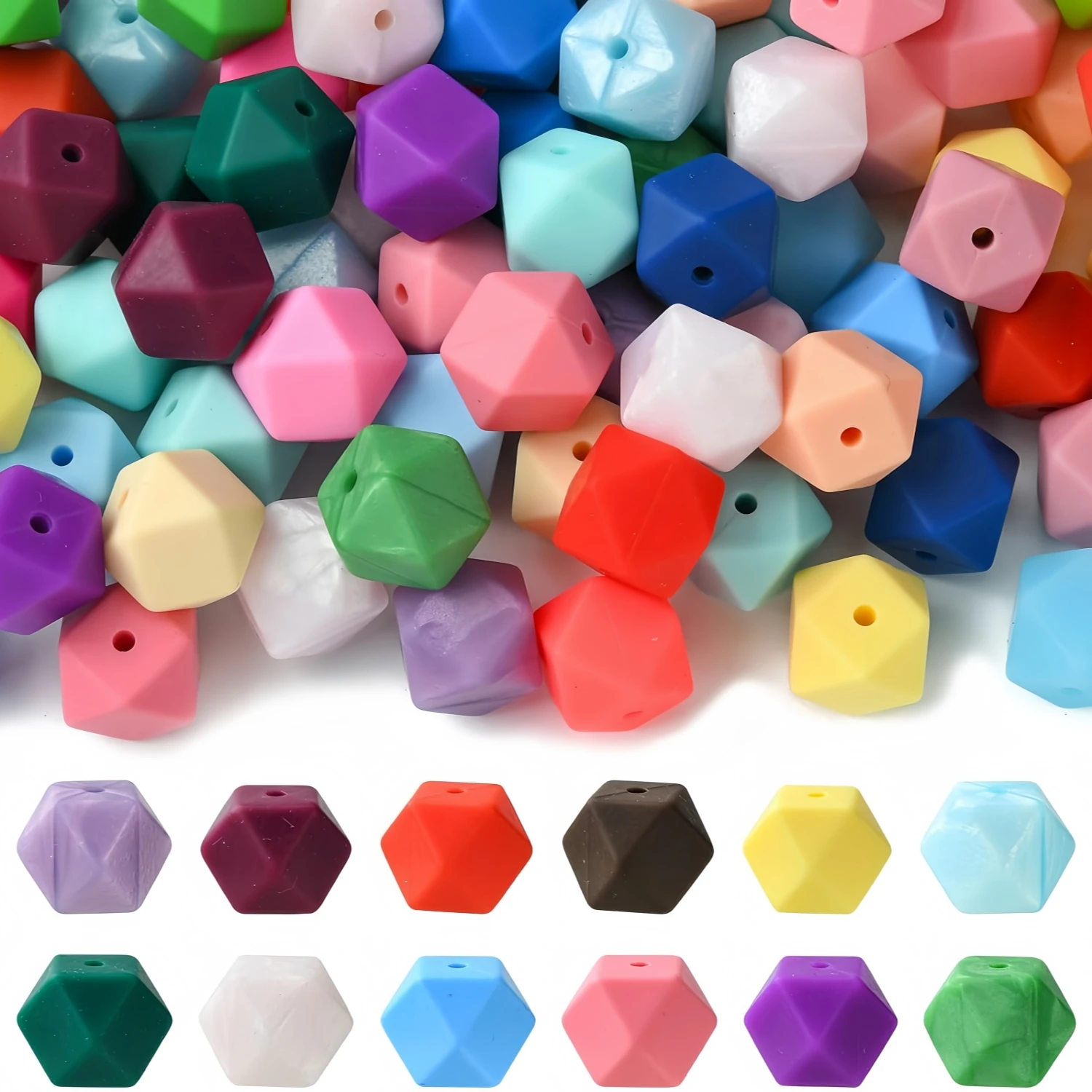 20/30pcs 14mm DIY colorfulful silicone hexagonal beads hexagonal beads polygonal beads multi-sided silicone beads non-fading can be used for DIY pen