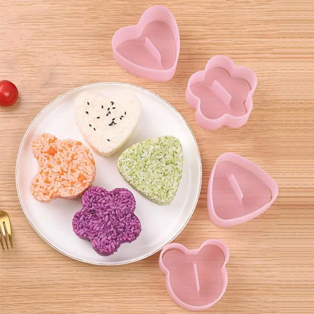Sushi Rice Ball Maker Easy Demoulding Sushi Maker 2pcs Pink Rice Ball Mold Set Heart Triangle Sushi Onigiri Press Non-stick Bear