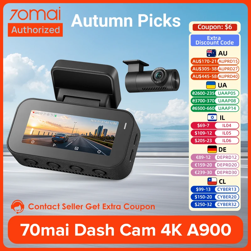 70mai 4K Dash Cam A900 Dual 4K HDR 4G
