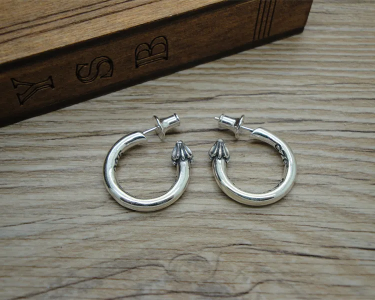 Boucles d'oreilles personnalisées de style punk pour hommes, hip-hop punk, japonais et coréen, plaqué argent pur, or 24 carats, boucle d'oreille fleur croix, tendance