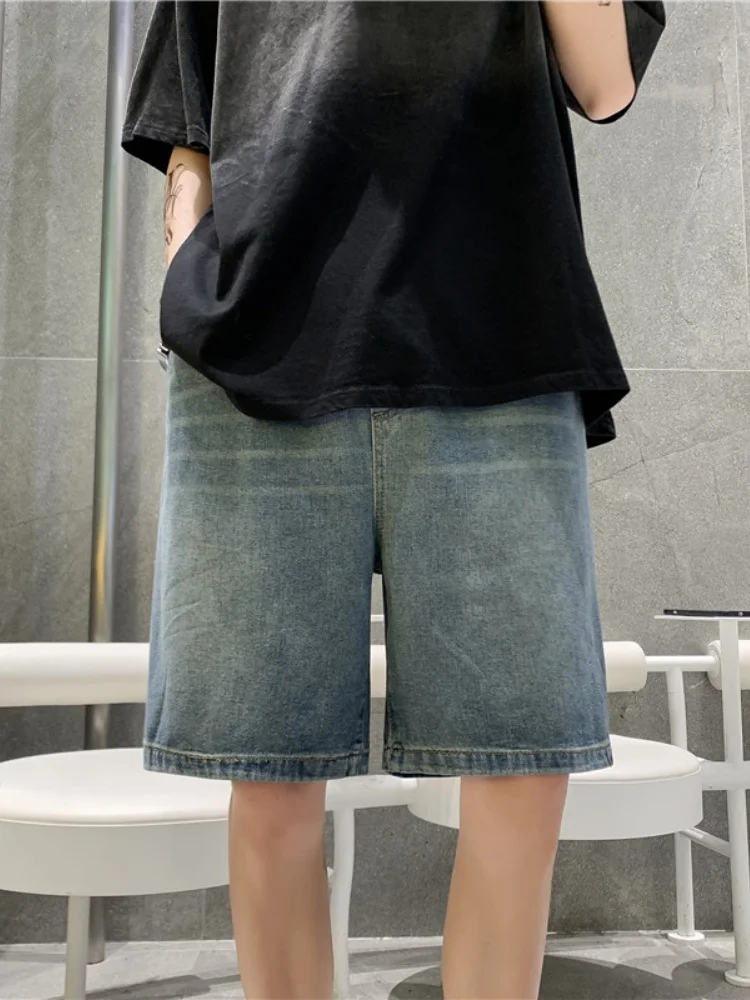 

Waed Elastic mid Waist Jeans orts Men's Loose Trendy Casual Workwear Five-Quarter Straight Leg Jeans orts for Teens