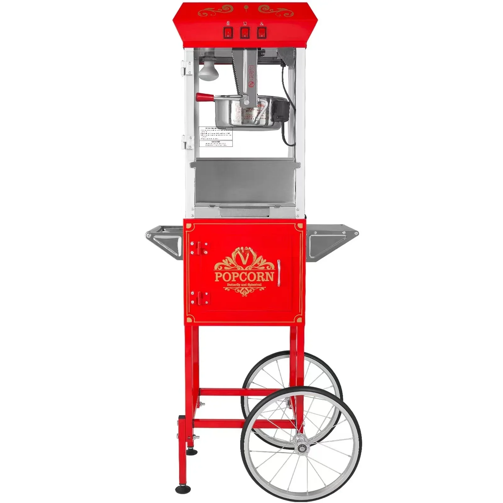 Popcorn Popper Machine,  8Oz Commercial Automatic Popcorn Maker, 850W with Cart , Maximum 48 Cups of Popcorn Per Batch