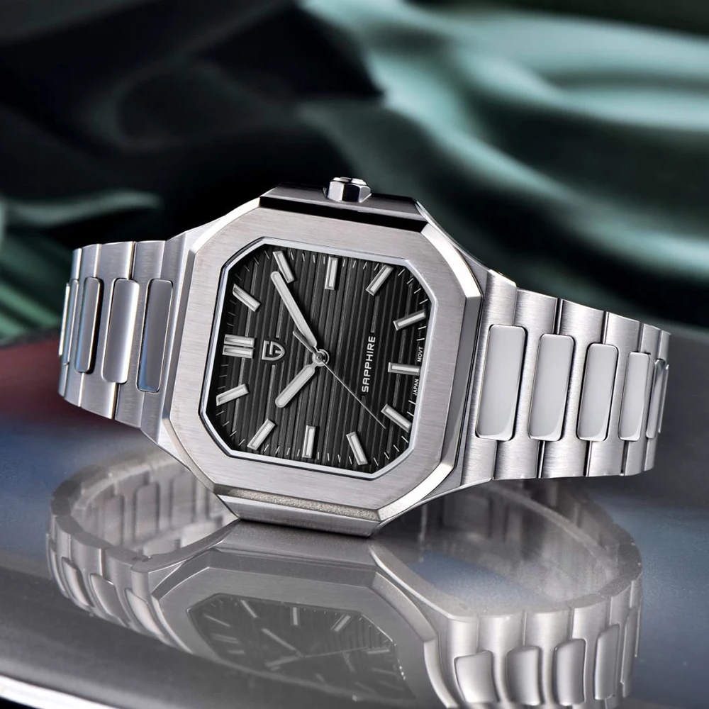 Reloj PAGANI DESIGN cuadrado de moda de cuarzo para hombre, reloj luminoso resistente al agua de acero inoxidable + caja de regalo, reloj Masculino