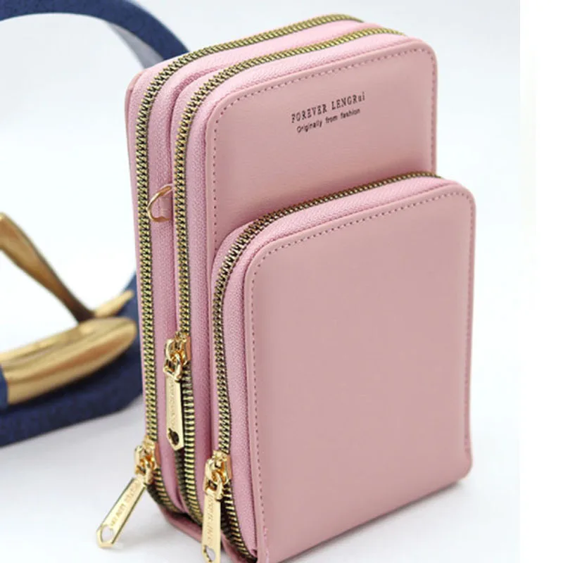 

Mini Large Capacity Mobile Phone Bag New Shoulder Messenger Bag three zipper Shoulder Women Wallet