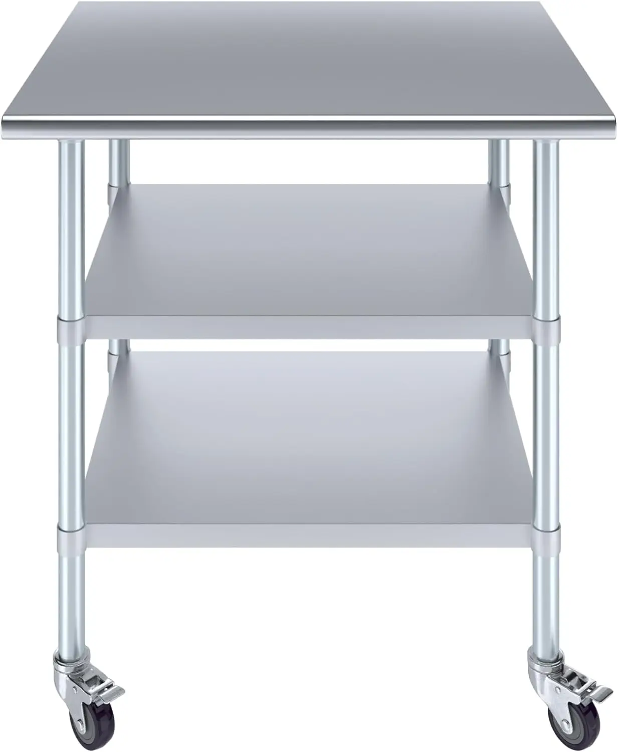 ood Stainless Steel Work Table With 2 Shelves And Casters | Metal Utility Table On Wheels (Stainless Steel Work Table With 2