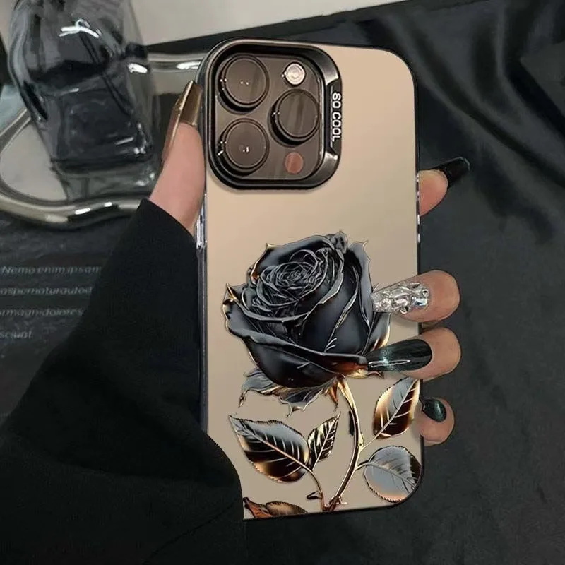 Black Gold Rose Is Suitable for iPhone 17ProMax Simple Phone Case for 16 Pro Full Coverage for 15 Shockproof 14 Protective Cover