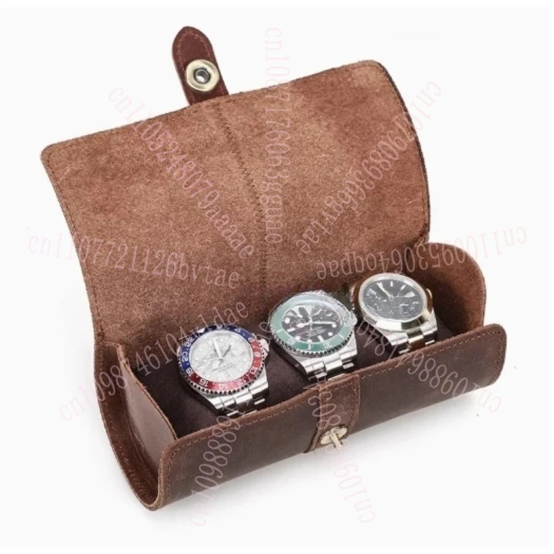 

Коробка для часов из натуральной кожи — 3, емкость для часов, цилиндрическая застежка, удобный для путешествий футляр для хранения