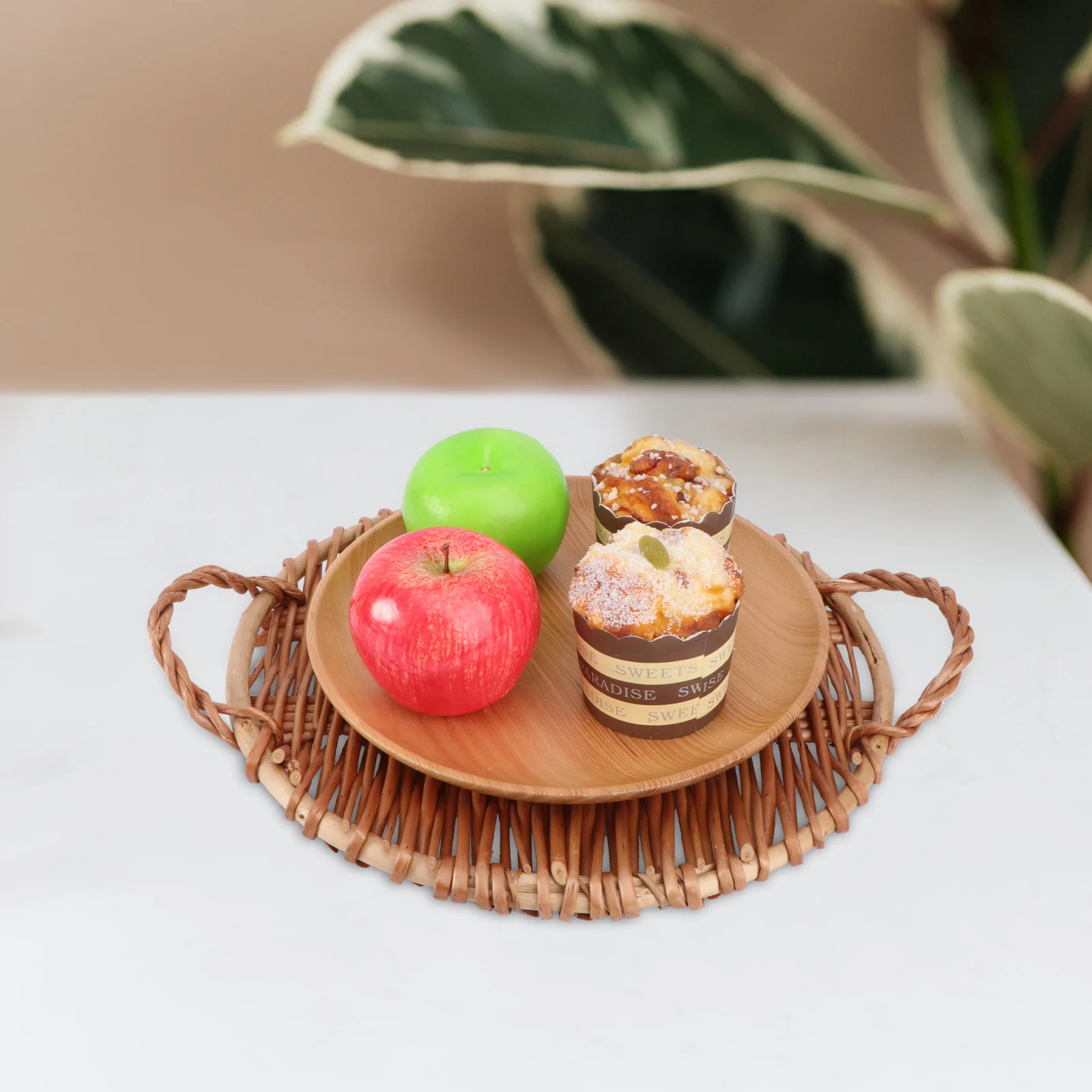 

1Pcs Handmade Willow Weaving Storage Tray Brown Practical for Serving Snacks Fruits Tea Stand Dessert Display Home