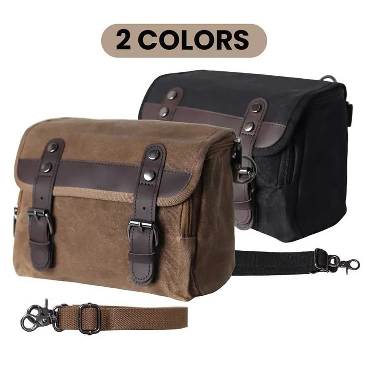 Motorcycle Side Saddle Bag Retro Crash Bar Pouch Water Resistant Waxed Canvas Tool Storage Quick Release Universal Fit for