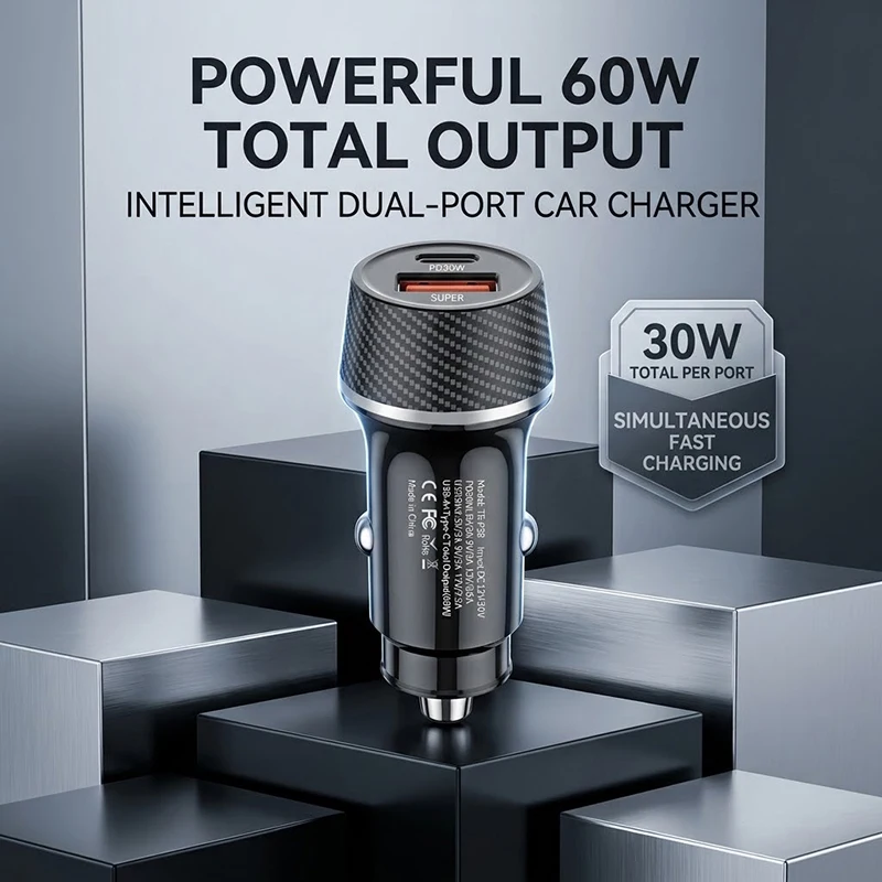 Fast Fast Car Charger 60W Dual Port Adapter PD30W Type C & USB A Charging Station For Smartphone Tablet Travel For iPhone 18 17 Pro - Aliexpress Deal