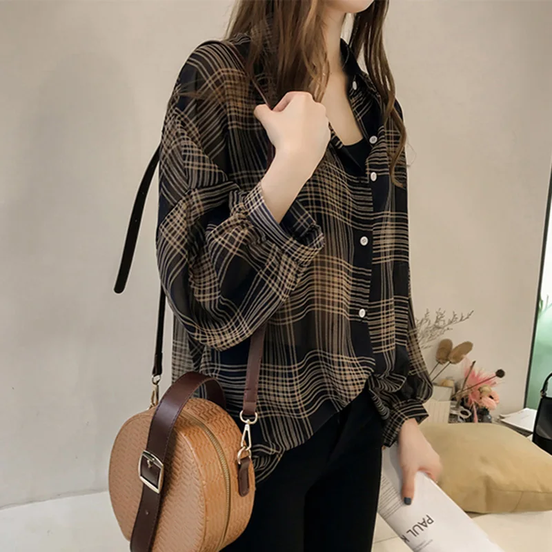 Damen Neues Schickes Loses Karohemd Herbstmantel Weibliches Langarm-Oberteil im Hongkong-Stil Lässiges Koreanisches Polohemd für Frauen 2026 – Detail 9