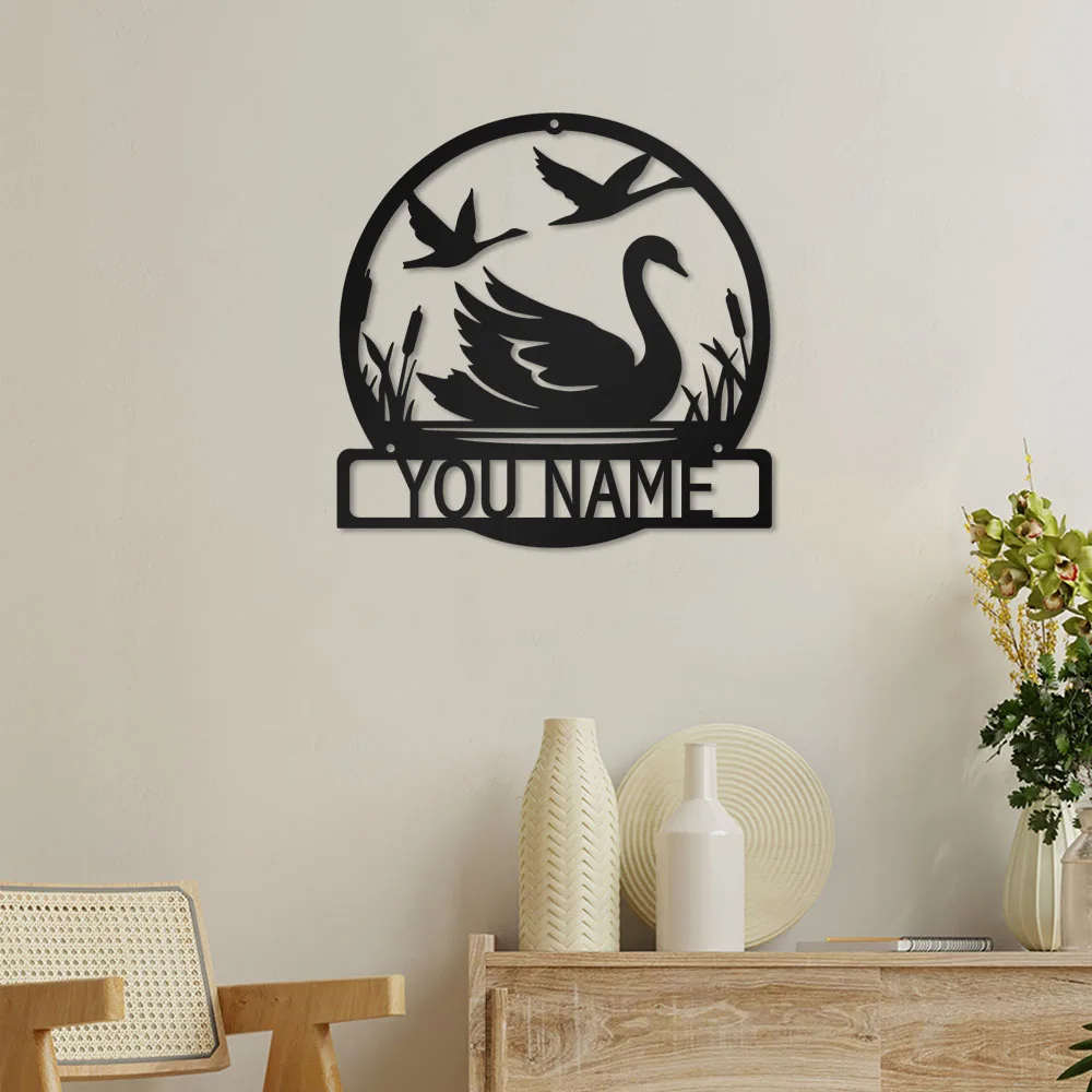 1pc Free geese in the lake Personalized name Iron Wall Signs Metal Plate Signs For garden zoo Kids Rooms Home Decor