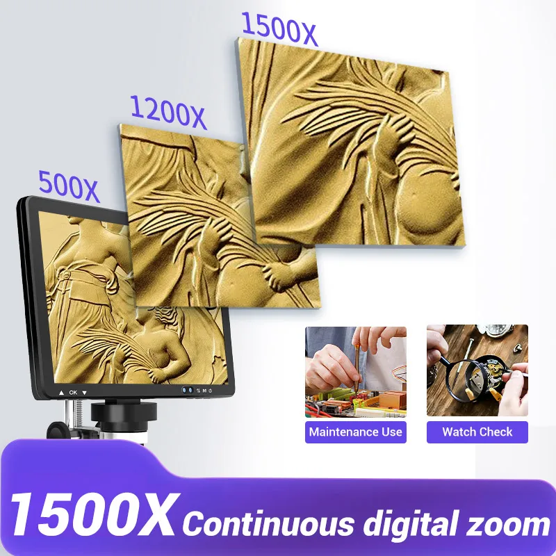 مجهر Mustool DM1210 مع شاشة IPS LCD عالية الدقة مقاس 1.1 بوصة، ضوء LED قابل للتعديل، تصوير عالي الجودة وCMO