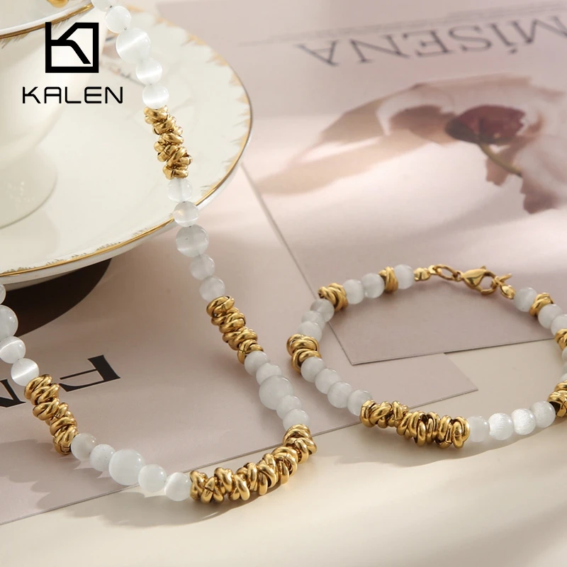 KALEN Bohemian Cat Eye Bead Shell Choker collana Set Statement collare corto bracciale a catena clavicola per gioielli femminili da donna