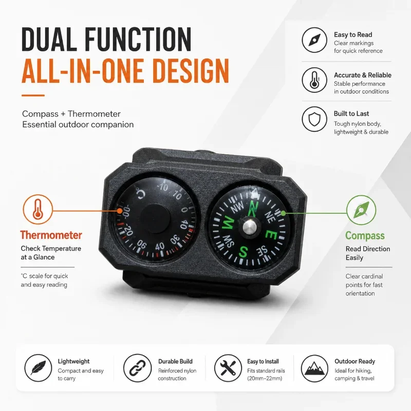 Nylon Integrated Compass Thermometer Model Accessory, 20MM‑22MM Rail Mount Decor Toy Part with Hex Key