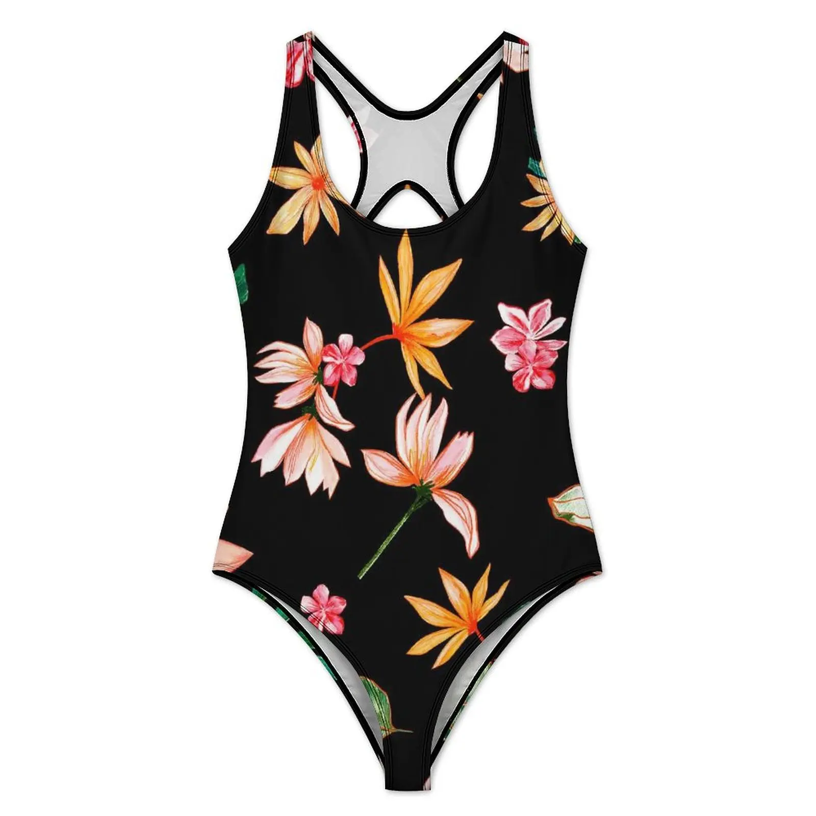 Floral Print Swimsuit Palm Leaf Trendy Swimwear One Piece Fitness Design Swimsuits Hollow Out Bathing Suit Push Up Beach Wear
