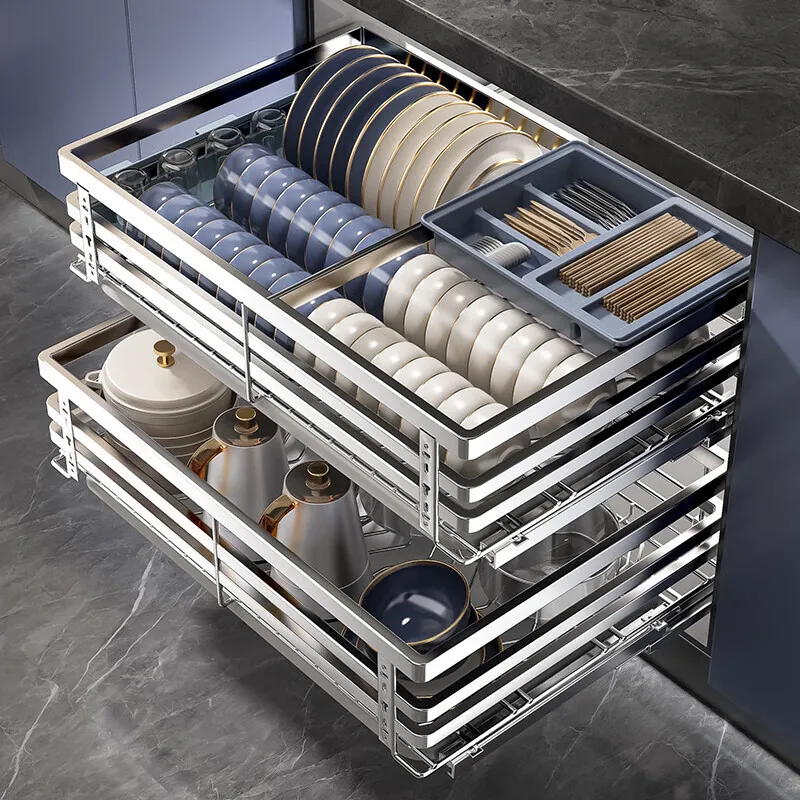 Kitchen Cabinets Double Drawer Type Bowl Basket Bowl Rack Chopsticks Kitchen Cabinet