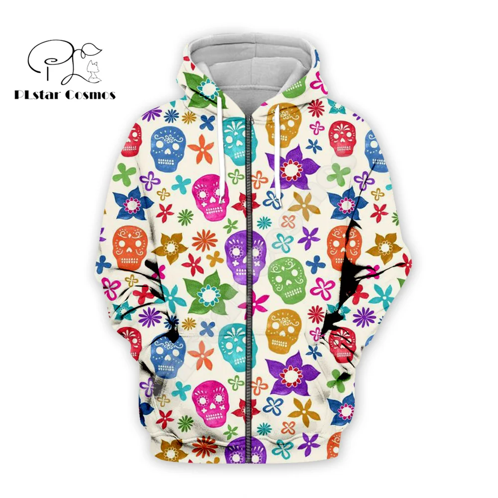 Halloween Pumpkin Skull Ghost Tattoo Retro Colorful Tracksuit Harajuku Pullover 3DPrint Streetwear Casual Jacket Funny Hoodies M