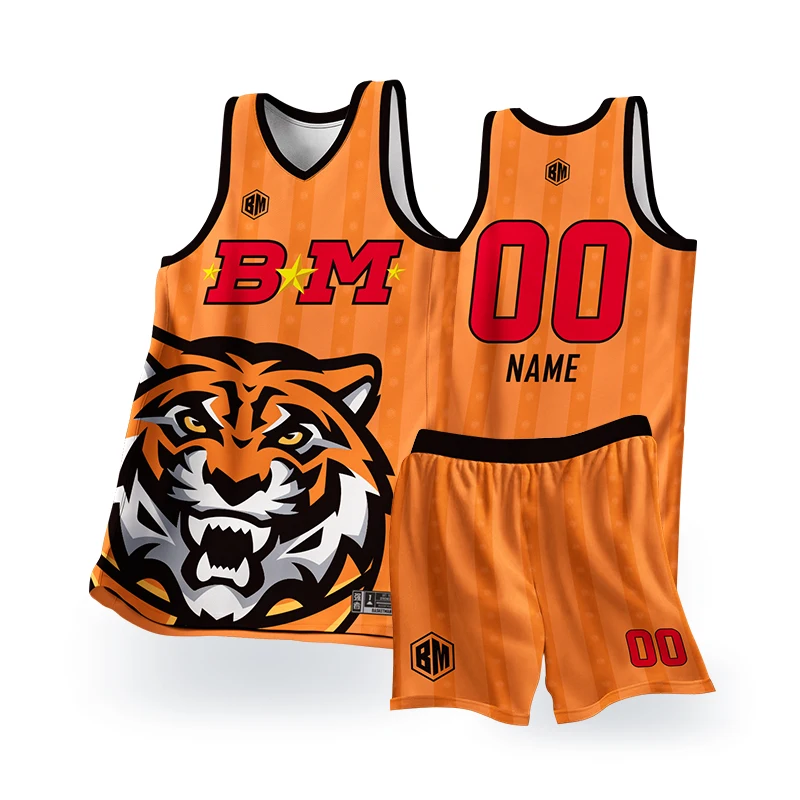 BASKETMAN Basketball Sets For Men Customizable Name Number Logo Printed Animal Tiger Pattern Jerseys Shorts Training Tracksuits