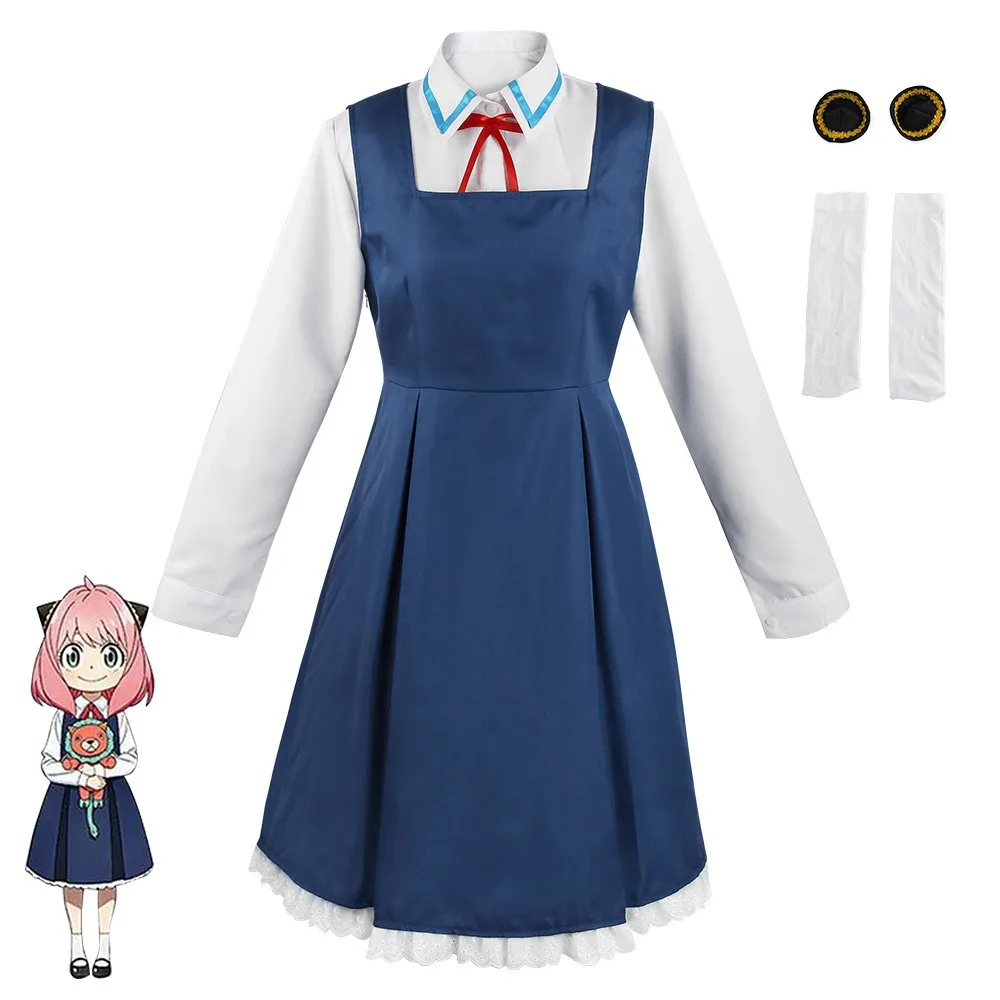 Disfraz de Cosplay de Anime SPY X FAMILY Anya Forger, vestido de uniforme, peluca, sombreros, Carnaval de disfraces de Halloween para adultos y niños, ropa