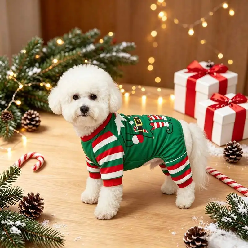 Pet Christmas striped patchwork four legged suit suitable for cats, dogs, Christmas holiday gift decoration and matching