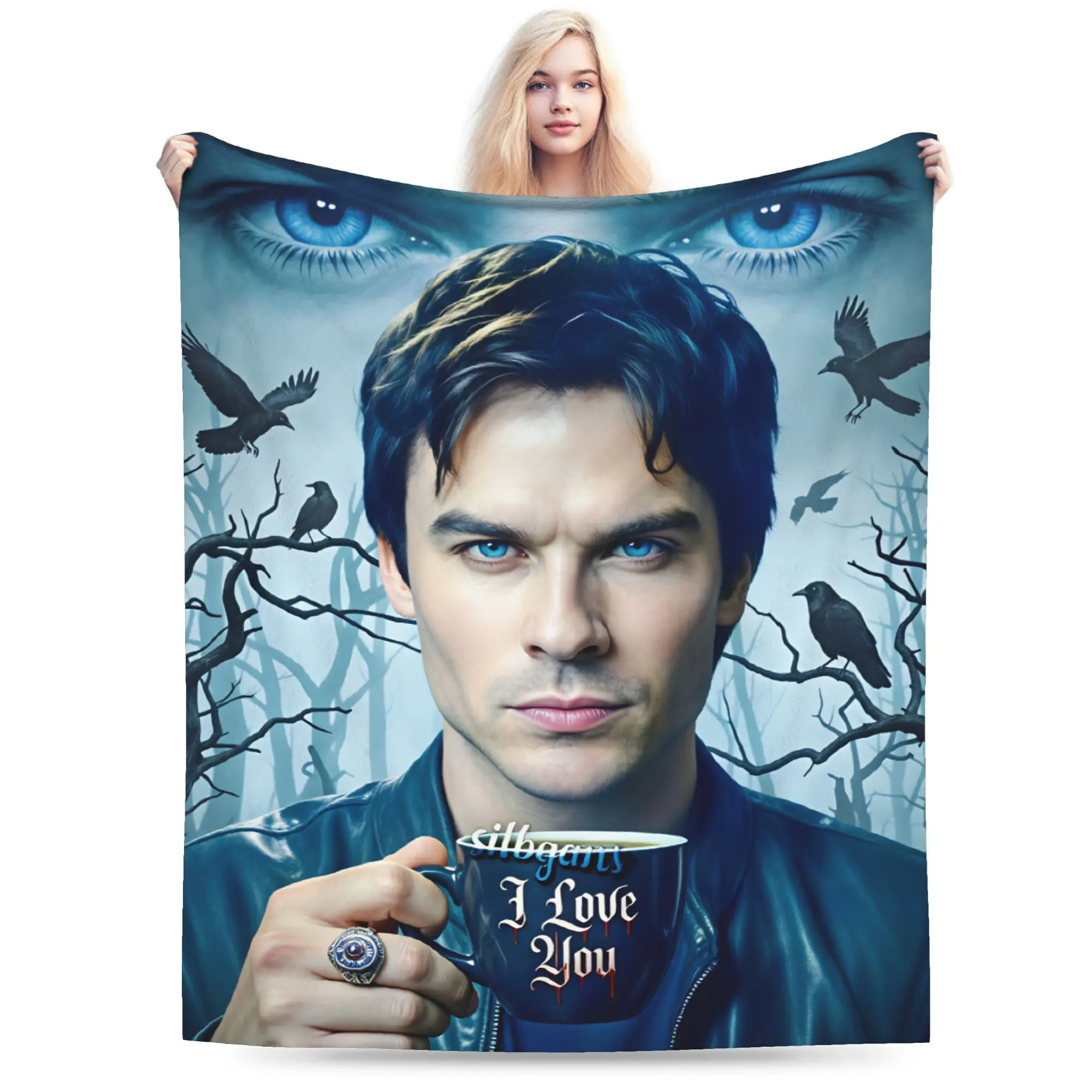 VIKAMA Vampire Diaries Damon Portrait Blanket Soft  Throw Blanket Winter Boy Girl Bedroom Picnic Bedspread