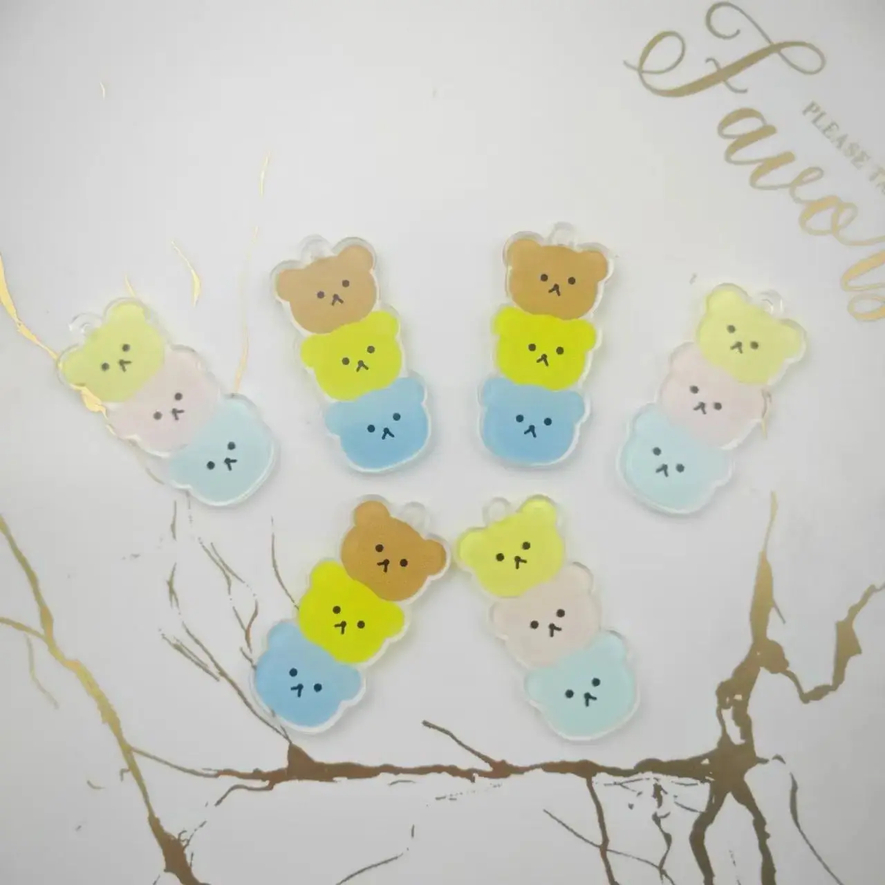 6-piece set of 37mmx15mm acrylic teddy bear keychain earrings material patch DIY phone case accessories gift