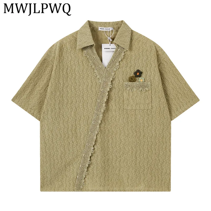 

MWJLPWQ American Style Textured Shirt For Men Streetwear Simple Casual Loose Short-Sleeve Lap[el Tops 2026 New Summer 15797