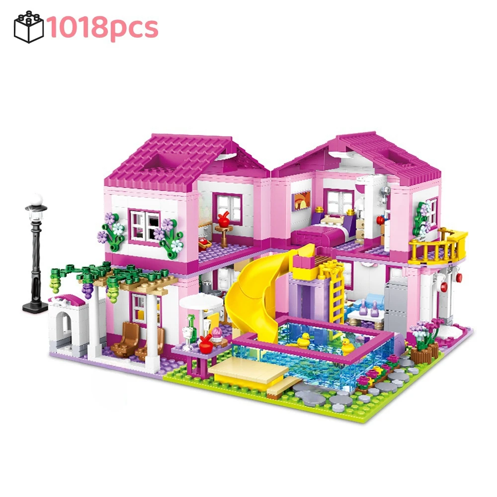 Stadtansicht Sommerferien-Villa Haus Schloss Architektur Bausteine MOC Modulare Konstruktion Kreative Raumdekoration DIY Spielzeug Geschenke für Kinder, Mädchen und Erwachsene