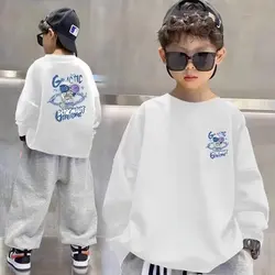 2023 Boys Girls Fashion Versatile Cartoon Astronaut Print O-Neck Sweatshirts Children's Spring & Autumn Casual  Pullover