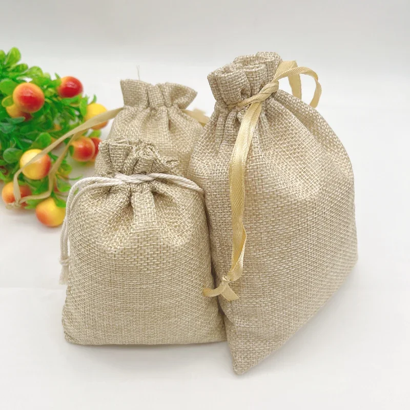 Burlap Drawstring Sachet, Small Gift Jute Bags, Linen Sack, Gift Pouches Webbing Packaging Bag, DIY Handmade Storage Bag, 500Pcs