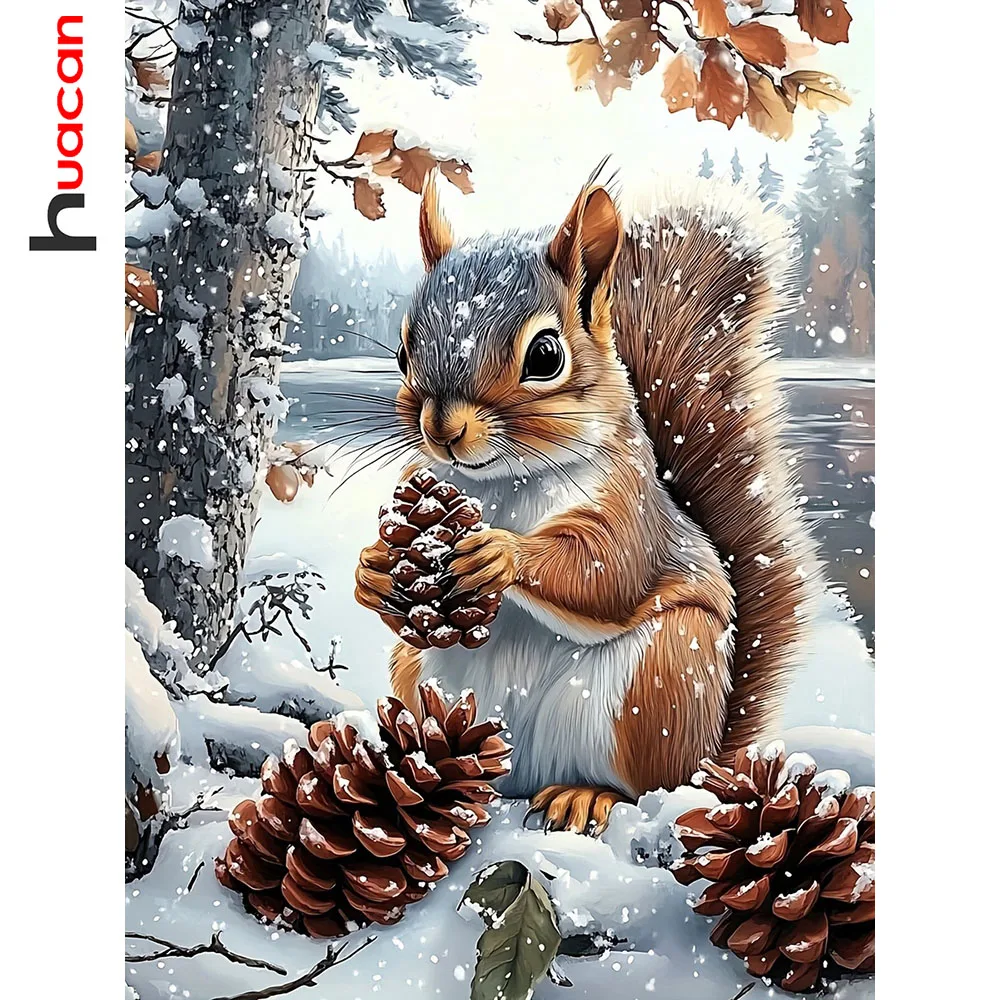 Huacan Squirrel Snow Diamond Painting New Arrivals 2025 Full Square Round Diamond Mosaic Complete Kit Decoration