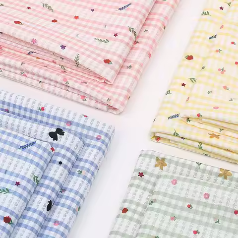 0.5m/1m/2m Grid Floral Printed Jacquard Fabric for Sewing Dresses Curtains Tablecloths Scene Decoration Handmade DIY Fabrics