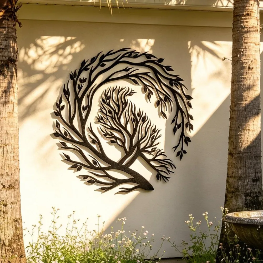 Swirling Tree of Life Metal Wall Hanging, 2D Flat Laser Cut Vitality Growth Symbol Silhouette Wall Sculpture,