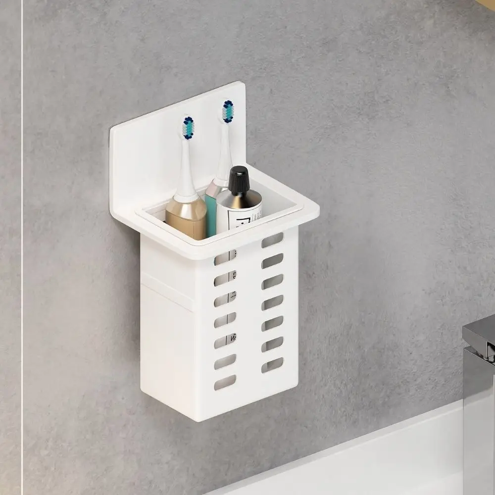 Plastic Wall Mounted Storage Box Self Adhesive No Drill Toothbrush Storage Rack Space Saving Simple Utensils Holder Dorm