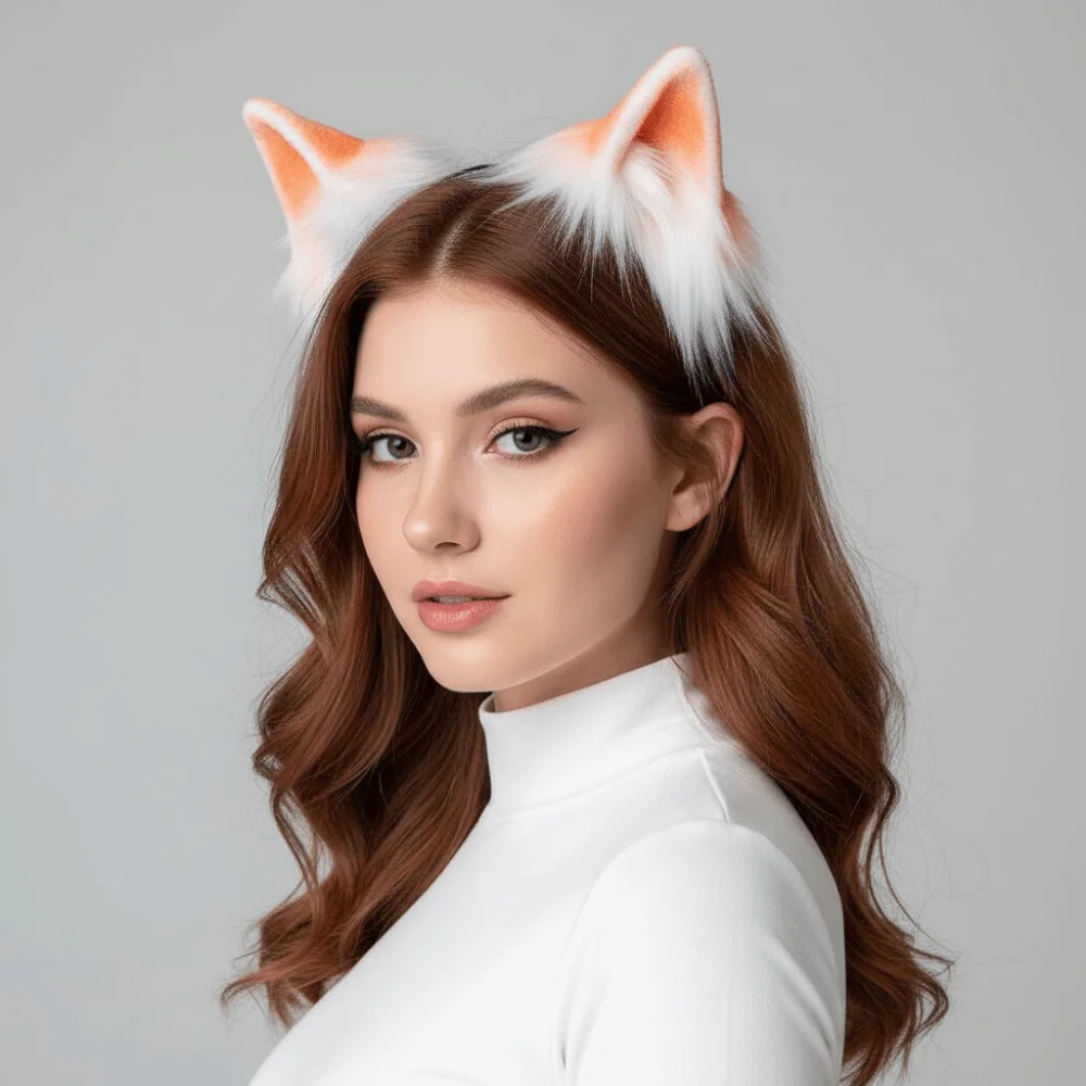Gradient Color Faux Fur Cat Ears Fluffy Realistic Texture Lightweight Cosplay Ears Hair Hoop Comfortable Flexible