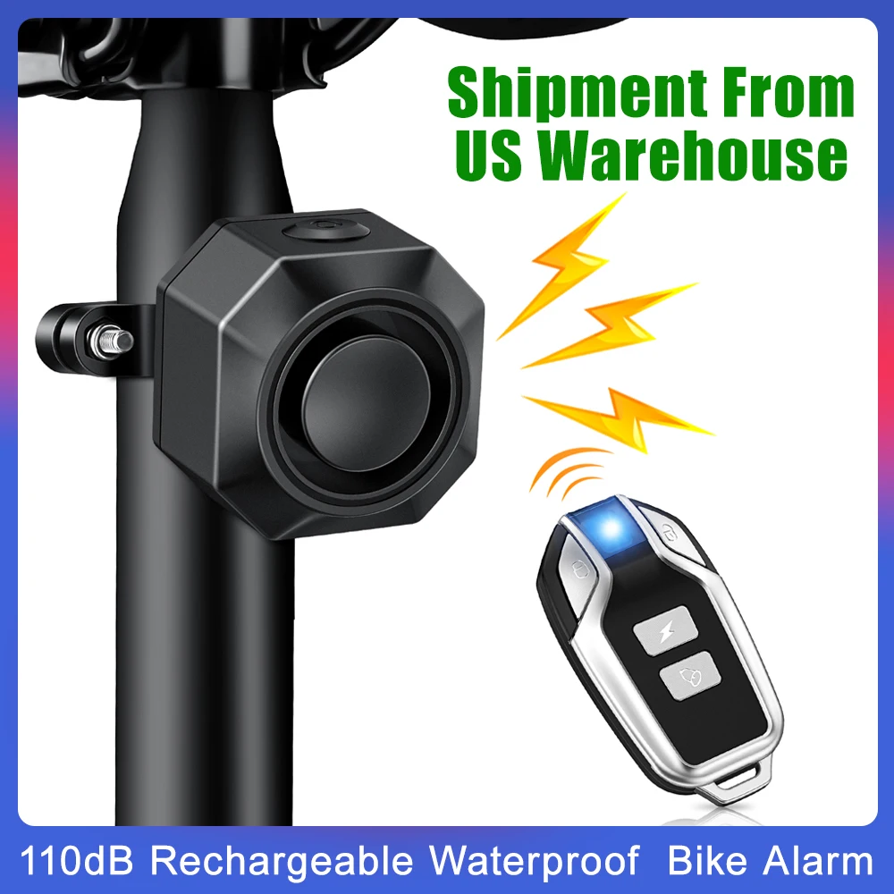 

Bicycle Anti Theft Alarm Max 110dB Rechargeable Waterproof Ebike Motorcycle Bike Alarm With Remote Control 7 Levels Sensitivity