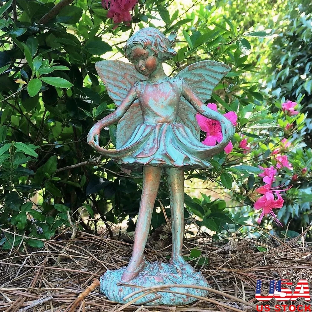 

8 Inch Emily Fairy Statue Garden Decor Hand Painted Weatherproof Resin Bronze Patina Figurine Home Patio Outdoor