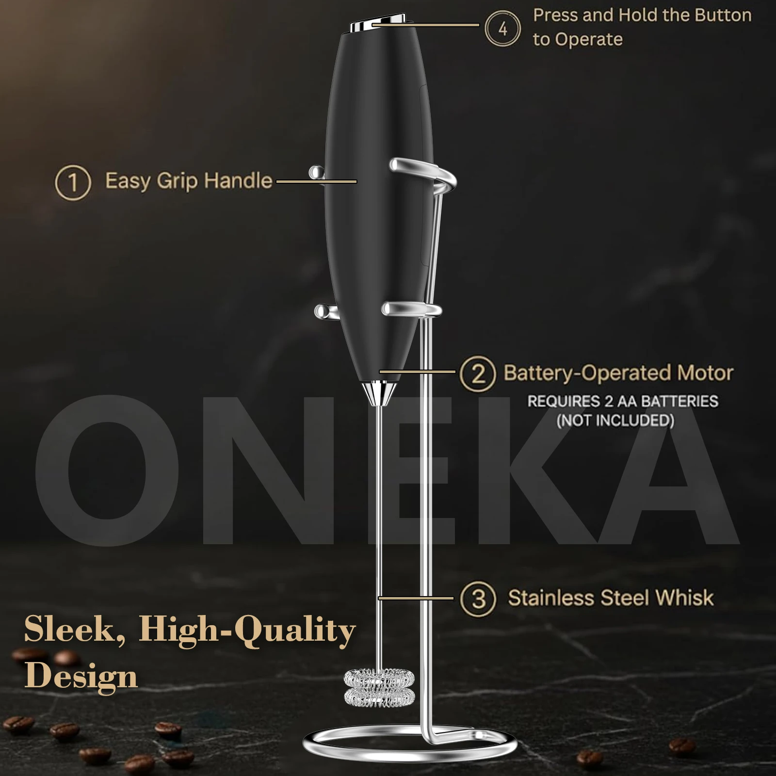 عصا رغوة الحليب القوية المحمولة من ONEKA مع خلاط مشروبات البطارية للقهوة واللاتيه والكابتشينو وفكرة هدية ماتشا