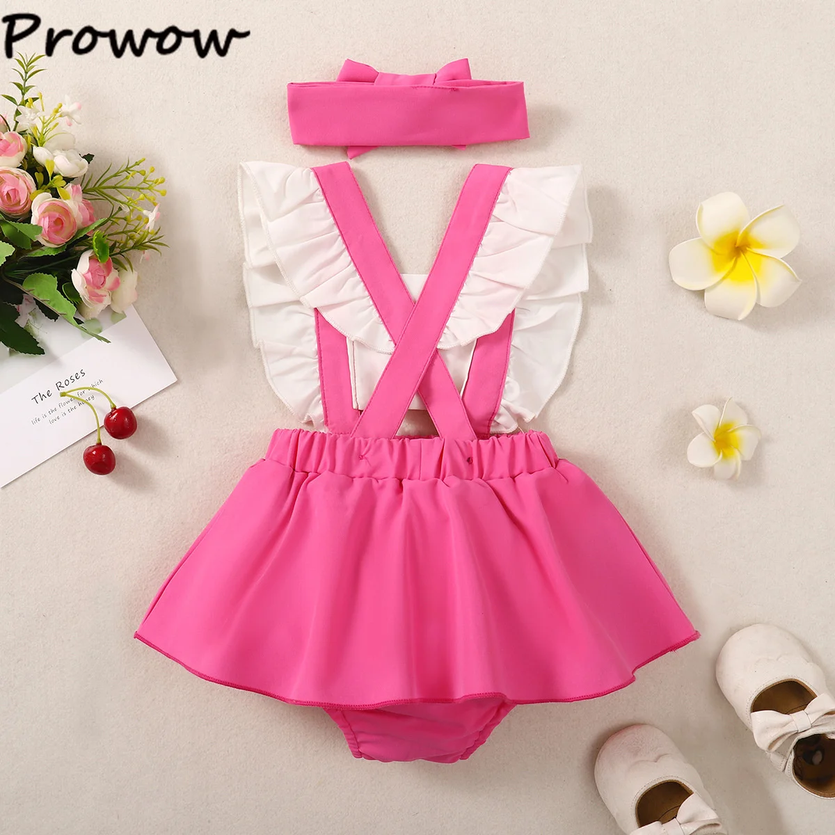 Prowow Baby Girls Clothes 2024 Summer Backless Patchwork Bodysuit Dress For Infants Newborns Clothing Letter Baby Girl Romper