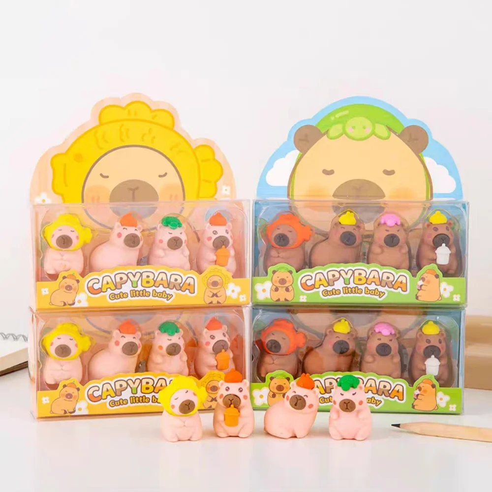 

4 шт./кор. Kawaii капибара карандаш ластик мультяшная кукла-животное съемные игрушки ластики студенческие канцелярские принадлежности школьные призы