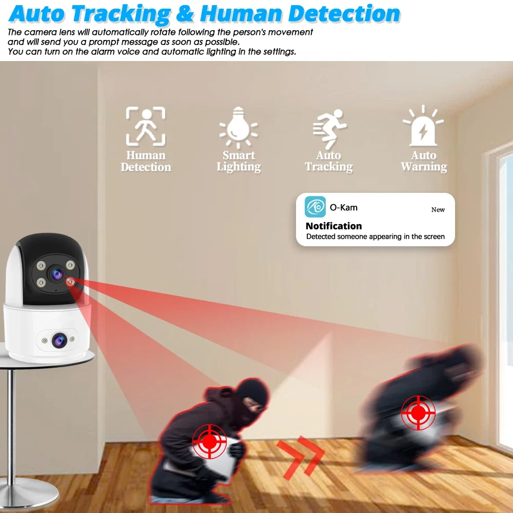 Smart Home 10MP Dual Lens HD Video Surveillance Camera IP Security Cameras Indoor Wireless CCTV Two Screens Baby Monitor O-Kam