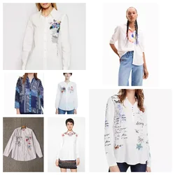 2024 Spanish foreign trade designer style white printed shirts & blouses for women