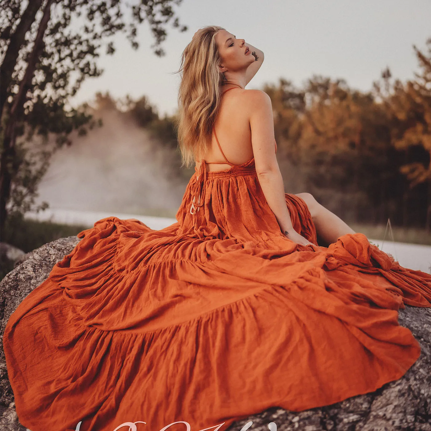 

Don&Judy Terracotta Dress Cotton Summer Women Maternity Dresses Photoshoot V Neck Sleeveless Side Slit Evening Photography Props